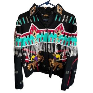 Rare Vintage 90s Modi Denim Sequin Tassel Western Jacket SZ M (8-10)